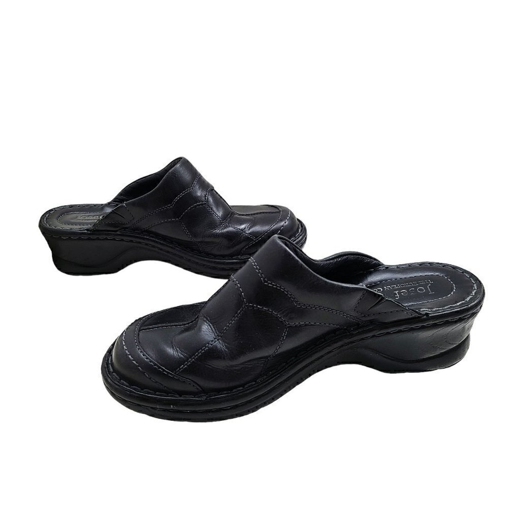 Joseph Siebel Black Leather Slip on Heeled Clog Mules - Picture 6 of 10